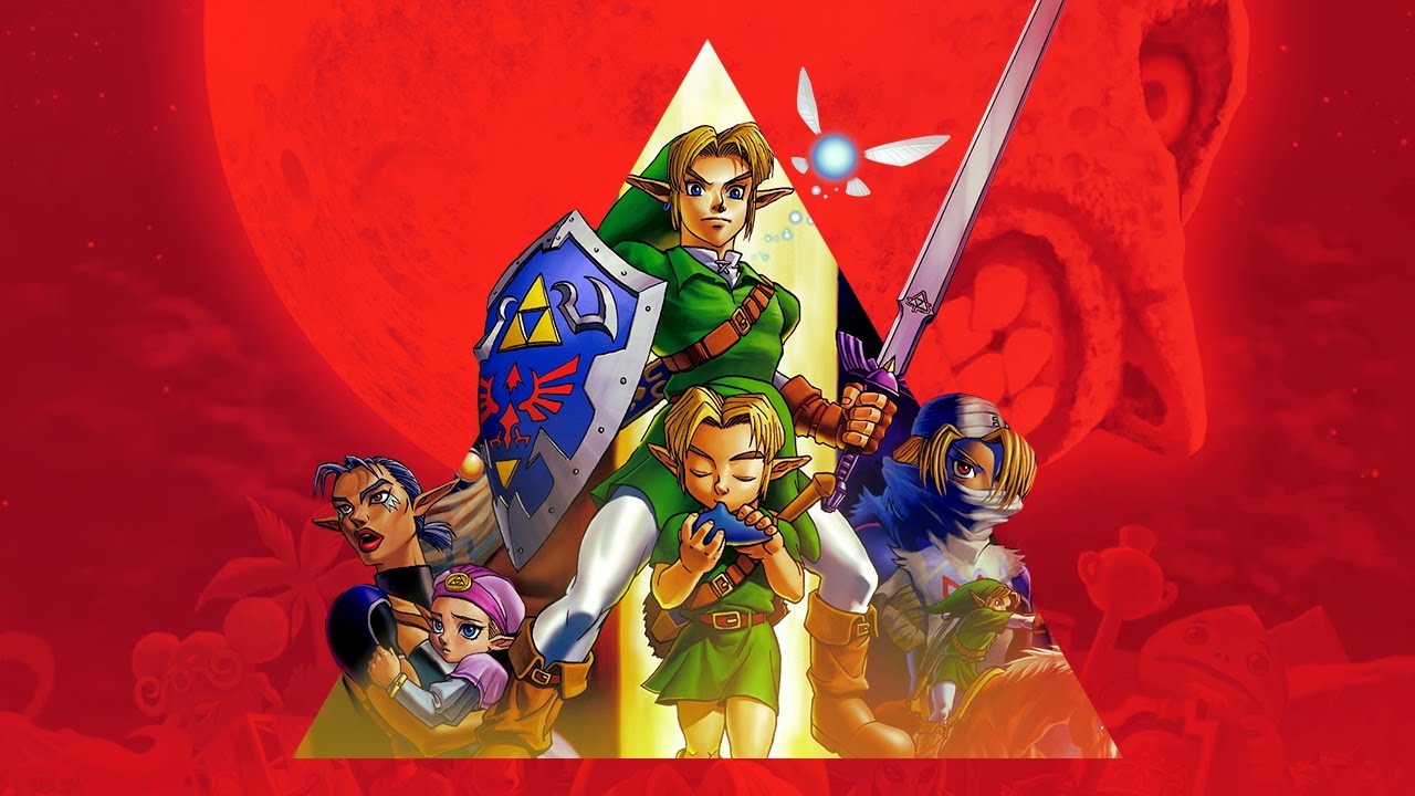 Ocarina of Time splash screen with main characters