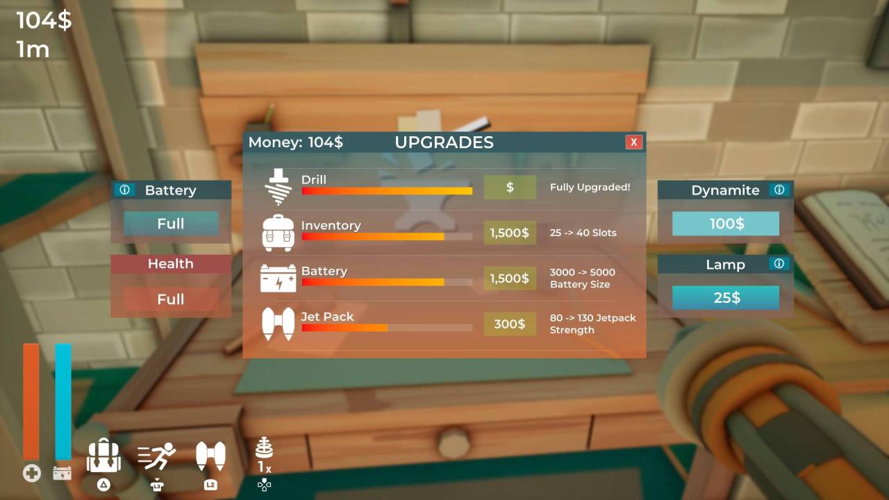 a game about digging a hole upgrade menu